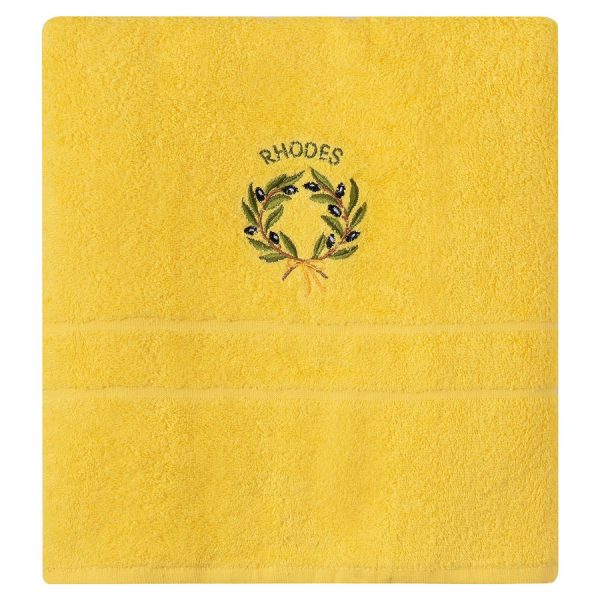 Πετσέτα Σώματος ( 70cm x 140cm ) Κίτρινο με Στεφάνι ΡΟΔΟΣ SilkFashion