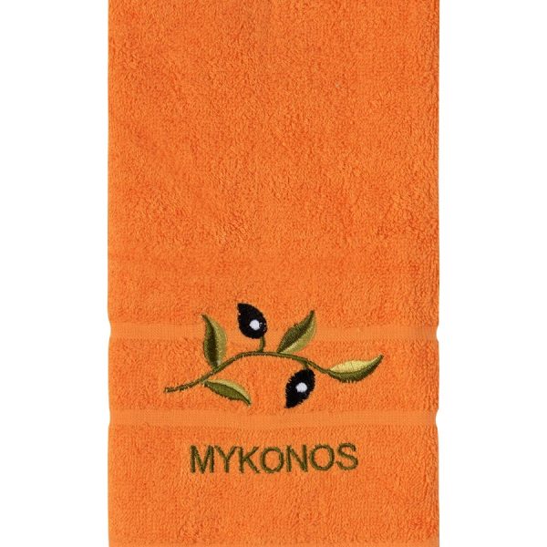 Πετσέτα Προσώπου (50cm x 100cm) Πορτοκαλί με Κλαδί ΜΥΚΟΝΟΣ SilkFashion