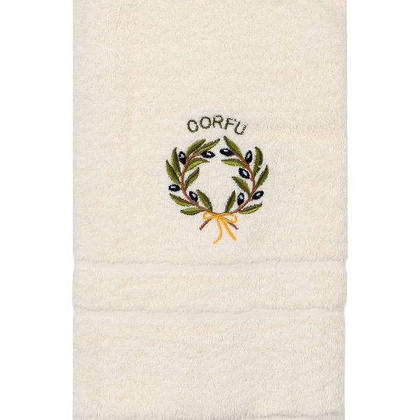 Πετσέτα Προσώπου ( 50cm x 100cm ) Εκρού με στεφάνι ΚΕΡΚΥΡΑ SilkFashion