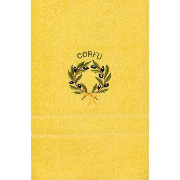 Πετσέτα Προσώπου ( 50cm x 100cm ) Κίτρινο με στεφάνι ΚΕΡΚΥΡΑ SilkFashion