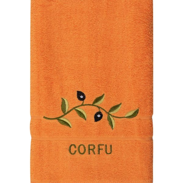 Πετσέτα Προσώπου ( 50cm x 100cm ) Πορτοκαλί με κλαδί ΚΕΡΚΥΡΑ SilkFashion