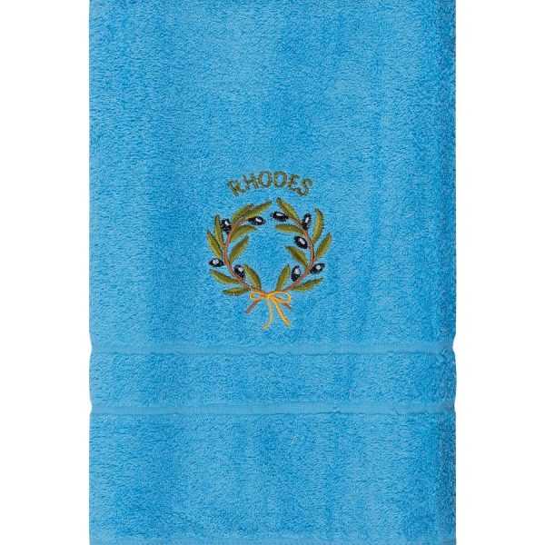 Πετσέτα Προσώπου ( 50cm x 100cm ) Σιέλ με Στεφάνι ΡΟΔΟΣ SilkFashion