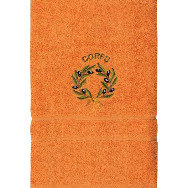 Πετσέτα Προσώπου ( 50cm x 100cm ) Πορτοκαλί με στεφάνι ΚΕΡΚΥΡΑ SilkFashion