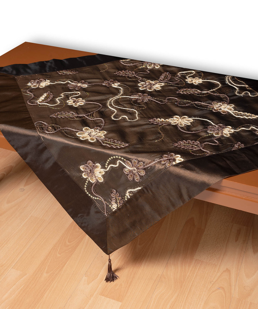 a11kafe Σατέν τραπεζοκαρέ A11 (120cm x 120cm) καφέ SilkFashion - Image 1