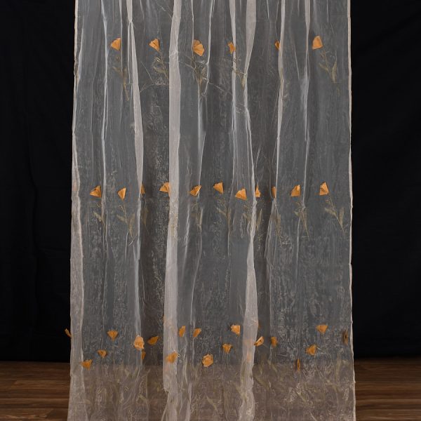 Κουρτίνα ανάγλυφο κίτρινο λουλούδι (280cm x 300cm) με τρέσα SilkFashion