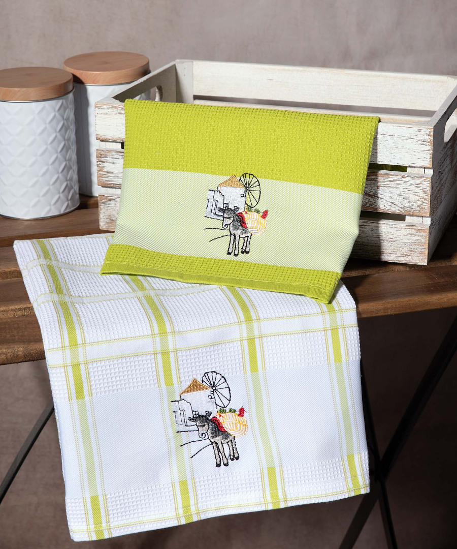 anemomylos-prasino Σετ 2 τεμαχίων ποτηρόπανα (50cm x 70cm) ανεμόμυλος πράσινο SilkFashion - Image 1