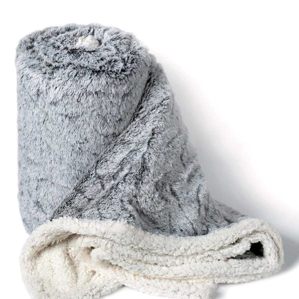κουβέρτα fleece με sherpa (170cm x 220cm) animal γκρί SilkFashion