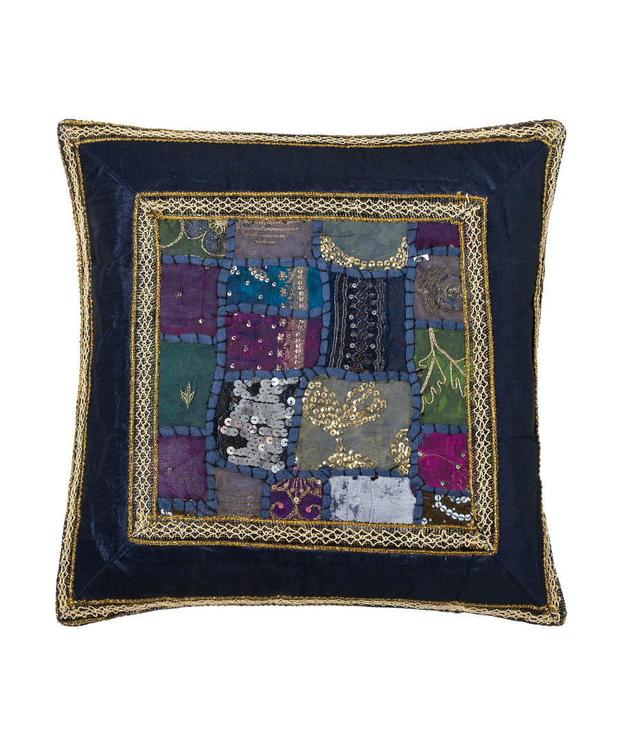 anticfasableskouro Μαξιλαροθήκη antic με φάσα (45cm x 45cm) μπλέ σκούρο SilkFashion - Image 1