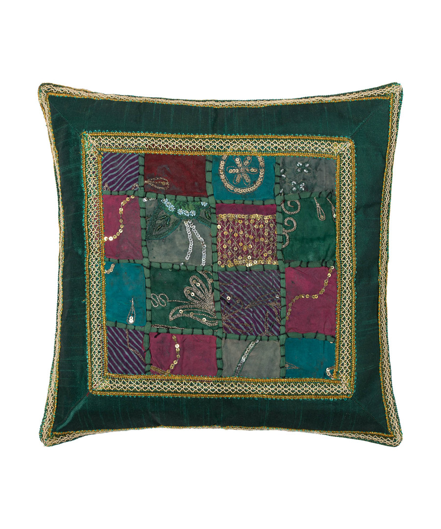 anticfasaprasino Μαξιλαροθήκη antic με φάσα (45cm x 45cm) πράσινο SilkFashion - Image 1