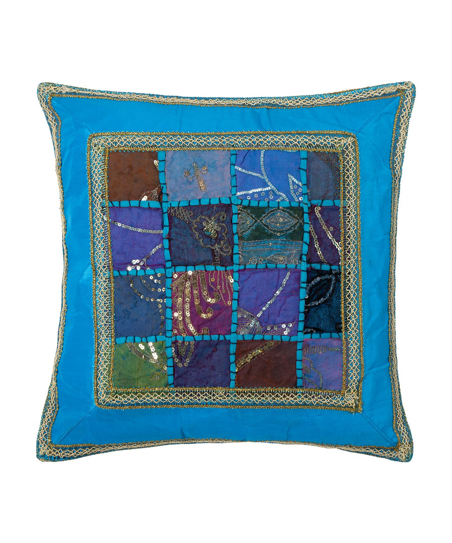 anticfasasiel Μαξιλαροθήκη antic με φάσα (45cm x 45cm) σιέλ SilkFashion - Image 1