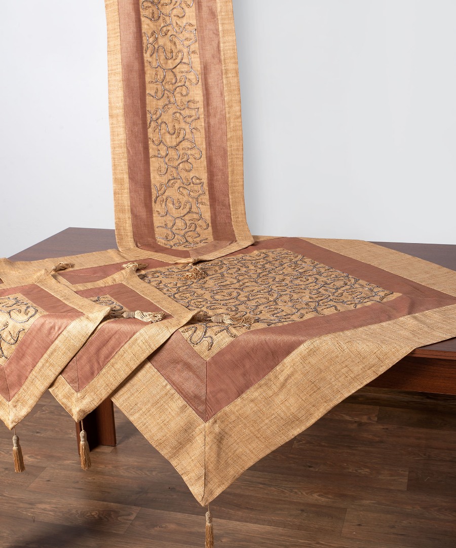 artemismpez Σετ 4 τεμαχίων (100cm x 100cm, 40cm x 130cm, 2x40cm x 40cm) Άρτεμις Μπεζ SilkFashion - Image 1