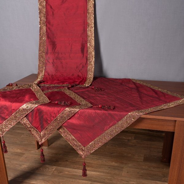 Σετ 4 τεμαχίων (100cm x 100cm, 50cm x 150cm, 2x50cm x 50cm) Αθηνά Μπορντώ SilkFashion