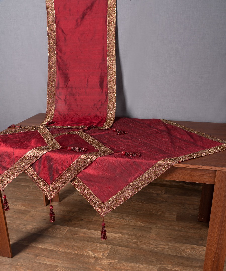 athinabornto Σετ 4 τεμαχίων (100cm x 100cm, 50cm x 150cm, 2x50cm x 50cm) Αθηνά Μπορντώ SilkFashion - Image 1