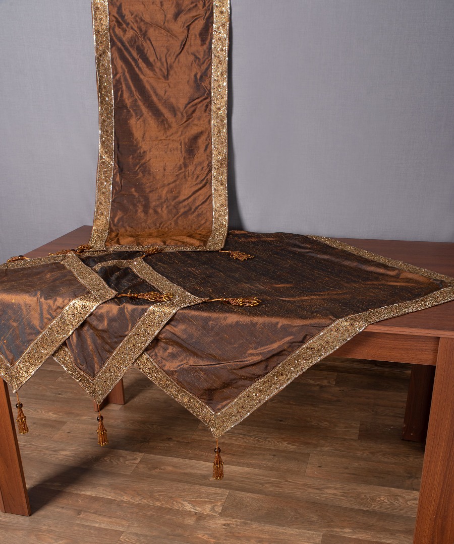 athinakafe Σετ 4 τεμαχίων (100cm x 100cm, 50cm x 150cm, 2x50cm x 50cm) Αθηνά Καφέ SilkFashion - Image 1