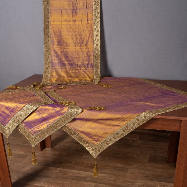 Σετ 4 τεμαχίων (100cm x 100cm, 50cm x 150cm, 2x50cm x 50cm) Αθηνά Χρυσό Μελανζέ SilkFashion