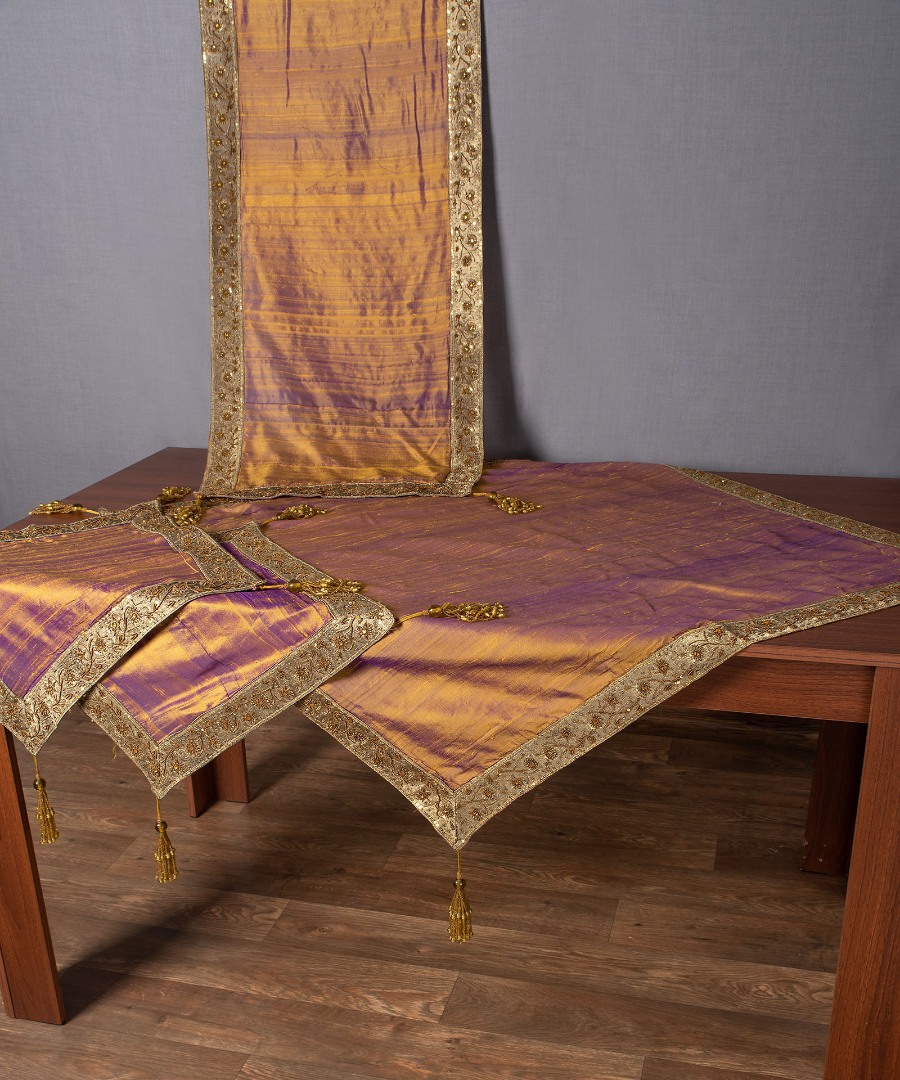 athinamelanze Σετ 4 τεμαχίων (100cm x 100cm, 50cm x 150cm, 2x50cm x 50cm) Αθηνά Χρυσό Μελανζέ SilkFashion - Image 1