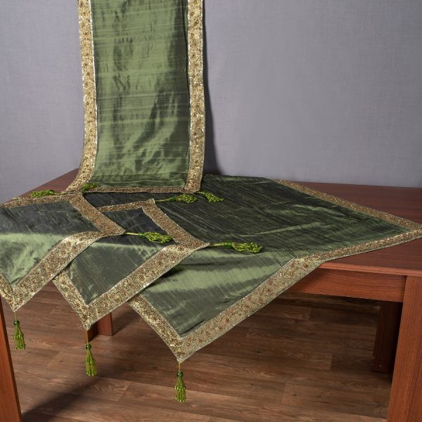 Σετ 4 τεμαχίων (100cm x 100cm, 50cm x 150cm, 2x50cm x 50cm) Αθηνά Σμαραγδί SilkFashion