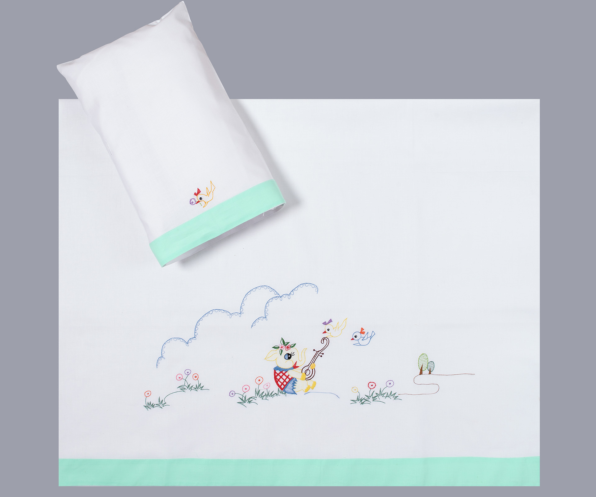 bebesentoniprasino bebe σεντόνι (85cm x 135cm + 26cm x 40cm) πράσινο SilkFashion - Image 1