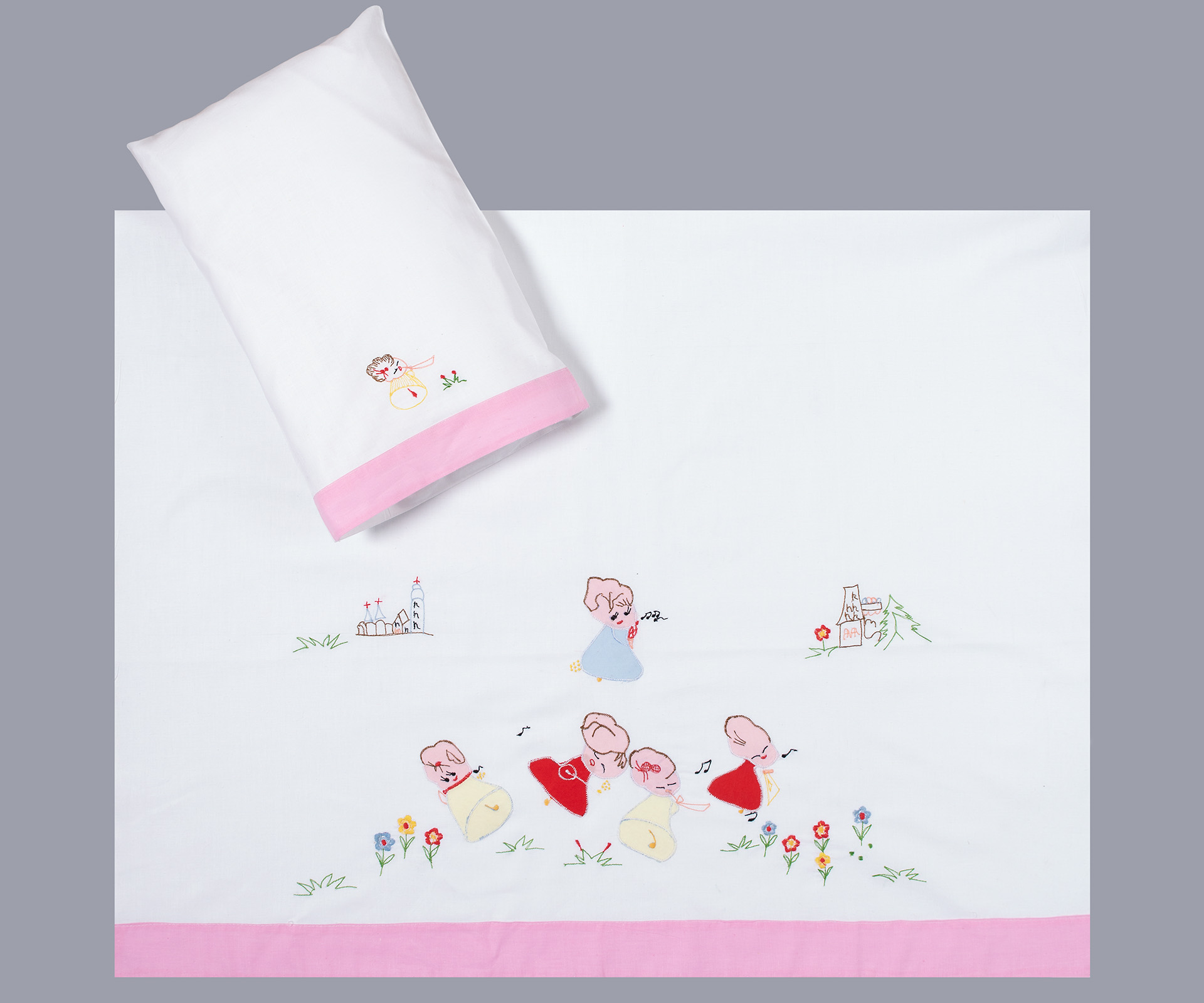 bebesentoniroz bebe σεντόνι (85cm x 135cm + 26cm x 40cm) ροζ SilkFashion - Image 1