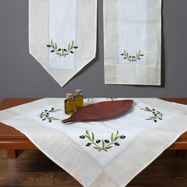 Τραπεζομάντηλο bg23a (160cm x 210cm) ivory με μαύρη ελιά SilkFashion