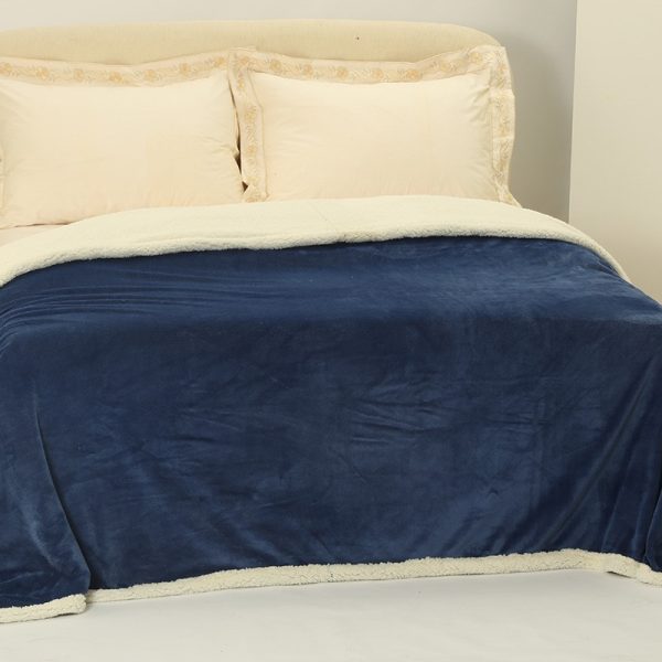 κουβέρτα fleece με sherpa (220cm x 240cm) μπλέ SilkFashion