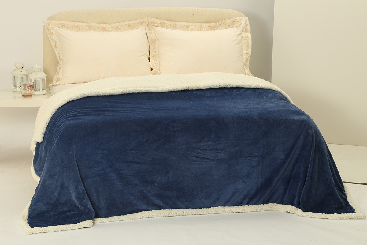 blue κουβέρτα fleece με sherpa (220cm x 240cm) μπλέ SilkFashion - Image 1