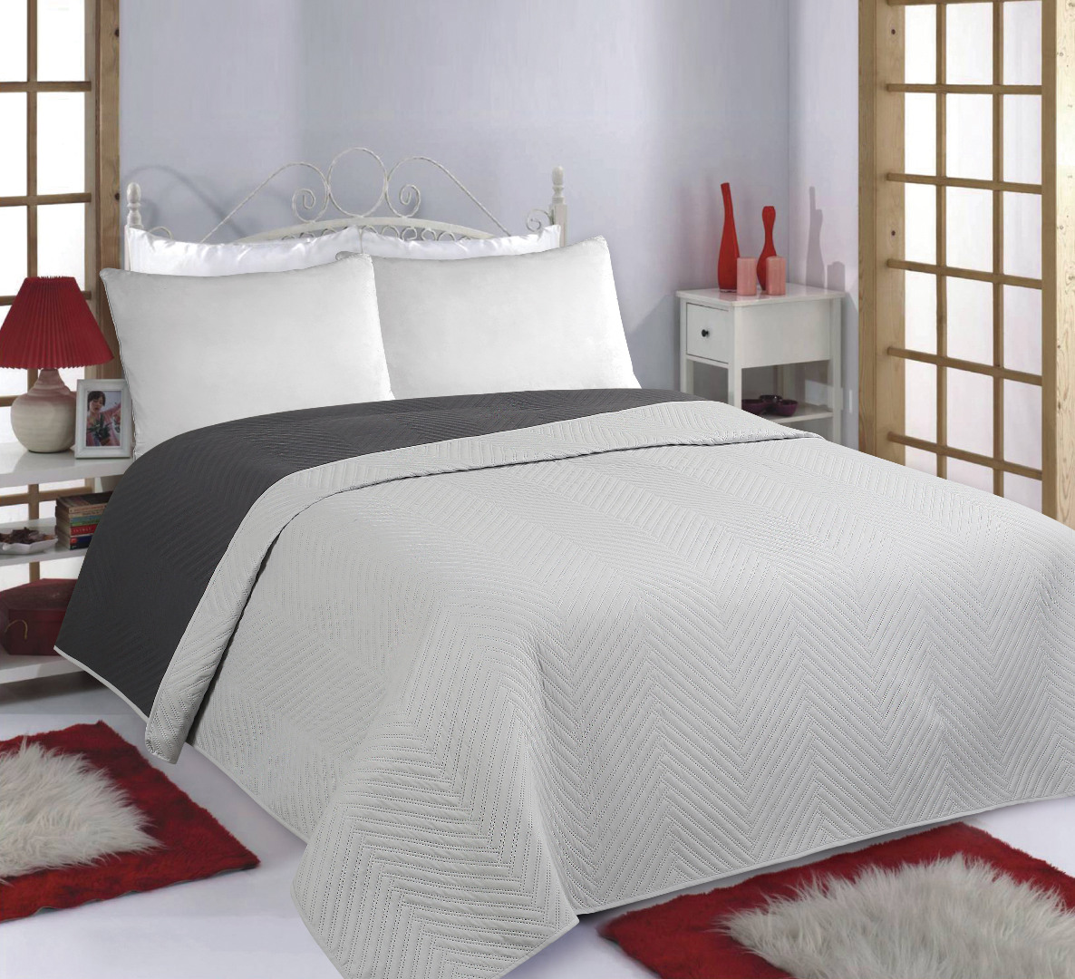 bonesgrey ΚΟΥΒΕΡΛΙ σετ (240cm x 260cm) BONES grey/anthracite SilkFashion - Image 1