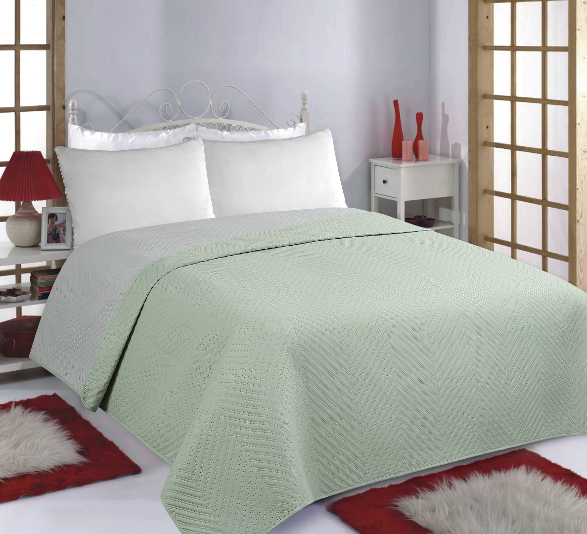 bonesmint-1 ΚΟΥΒΕΡΛΙ σετ (220cm x 240cm) BONES mint/grey SilkFashion - Image 1