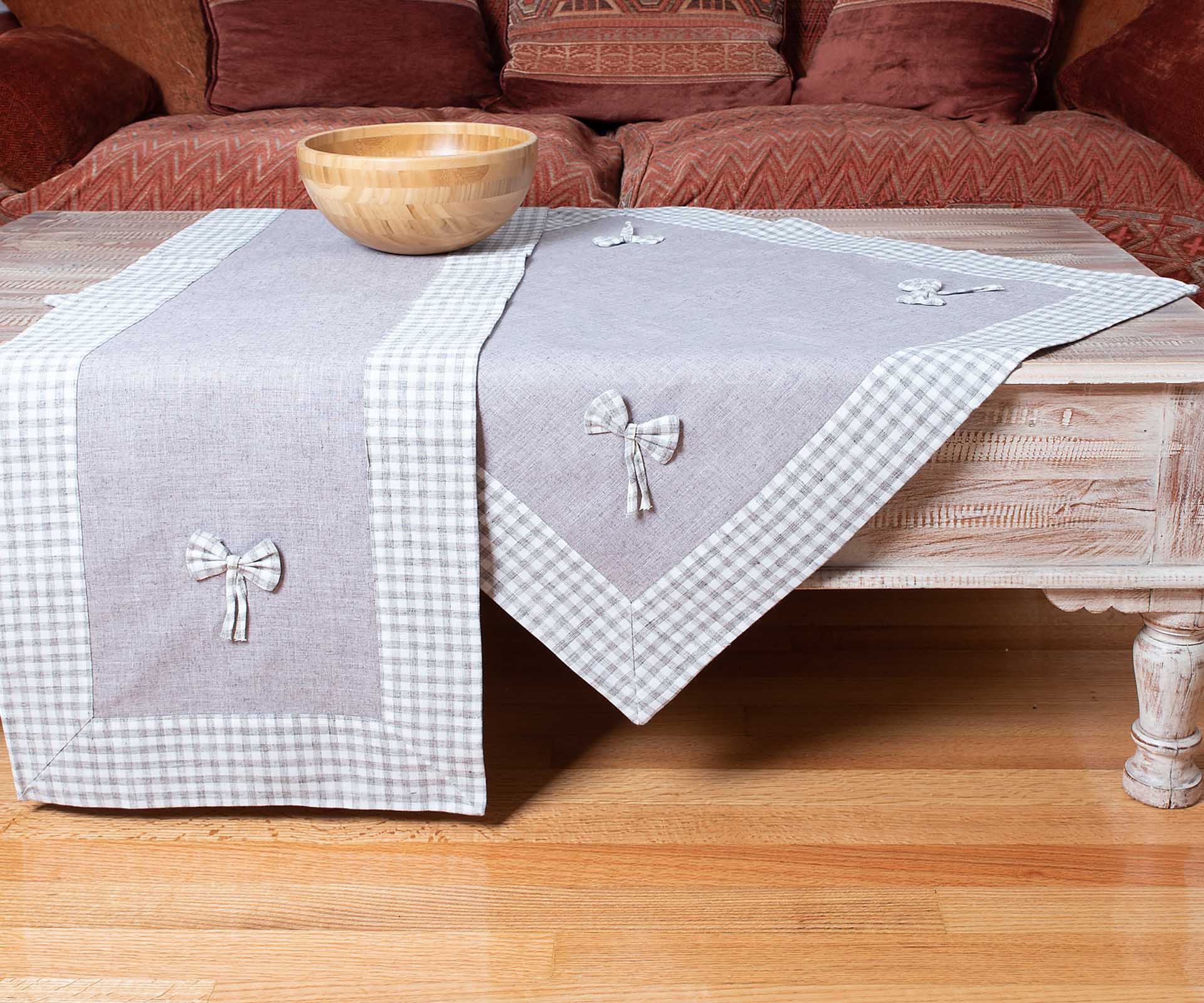 bowgkri3 τραπεζομάντηλα (140cm x 180cm) bow γκρι SilkFashion - Image 1