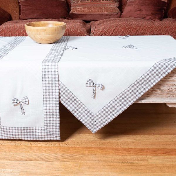 τραπεζοκαρέ (140cm x 140cm) bow ivory/γκρι SilkFashion