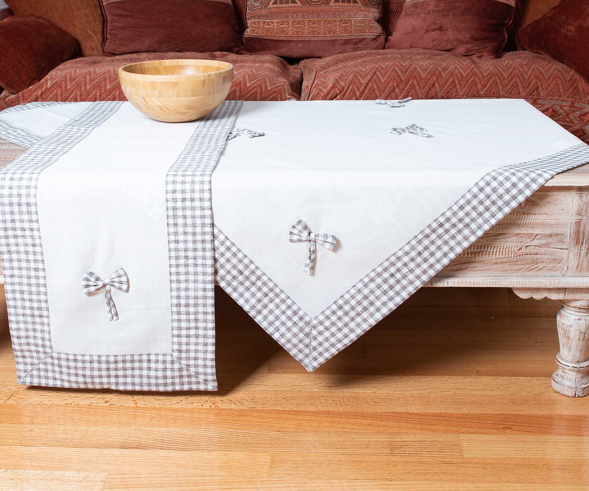 bowivorygkri3 τραπεζοκαρέ (140cm x 140cm) bow ivory/γκρι SilkFashion - Image 1