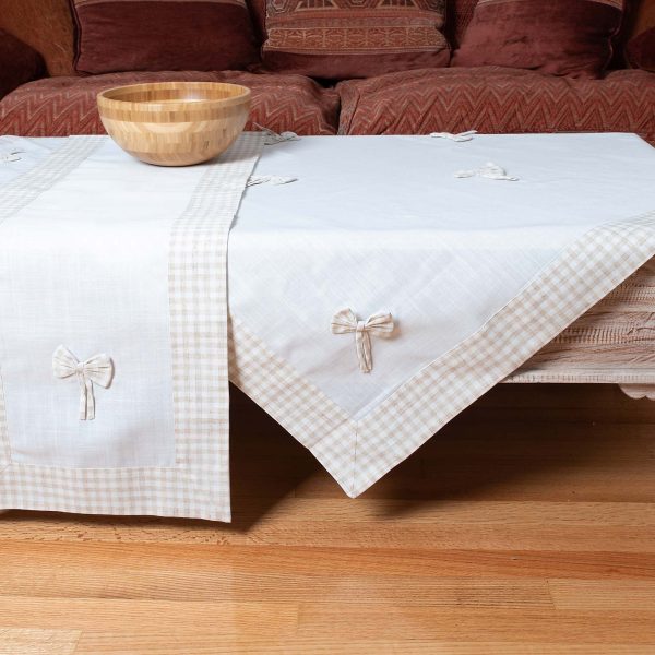 τραπεζομάντηλα (140cm x 180cm) bow ivory/καφέ SilkFashion