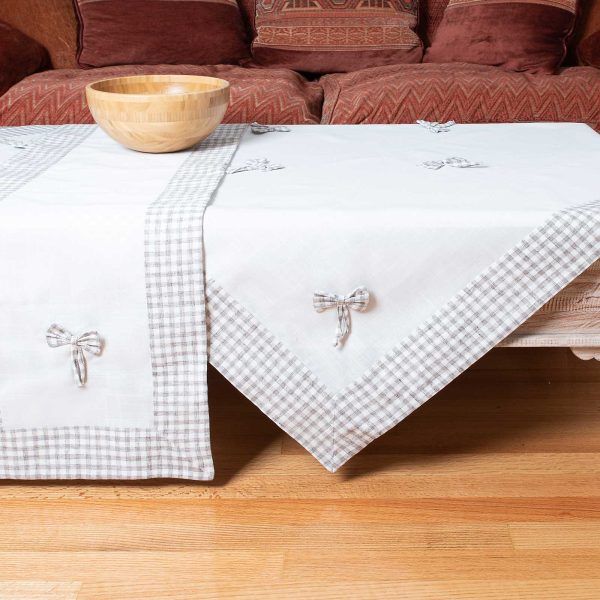 τραπεζομάντηλα (140cm x 180cm) bow ivory/μπεζ SilkFashion