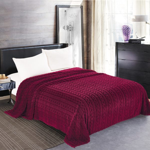 Κουβέρτα fleece braid (220cm x 240cm) μπορντώ SilkFashion