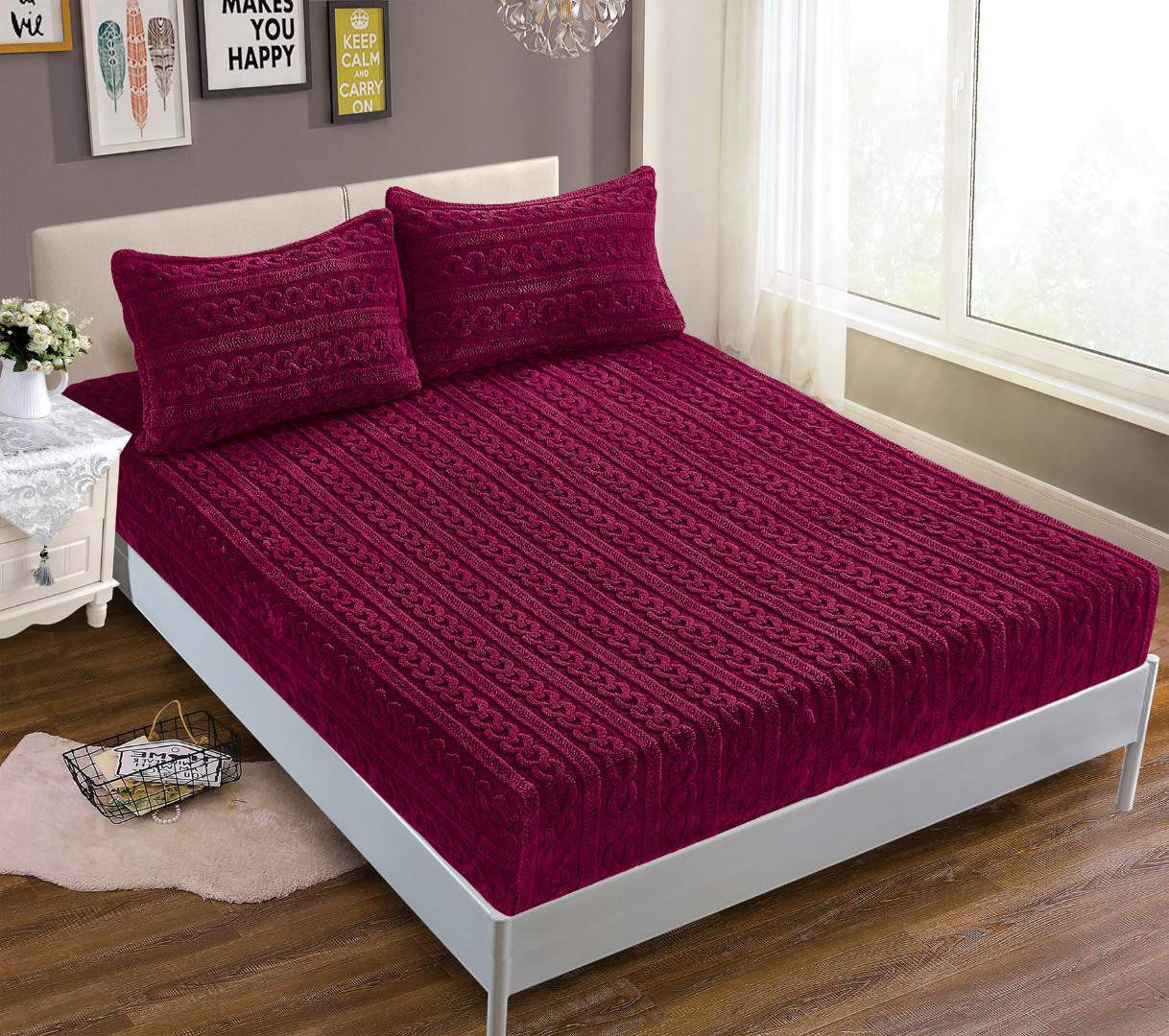 braidburgundy2-1 Σεντόνι fleece braid (160cm x 200cm ) μπορντώ SilkFashion - Image 1