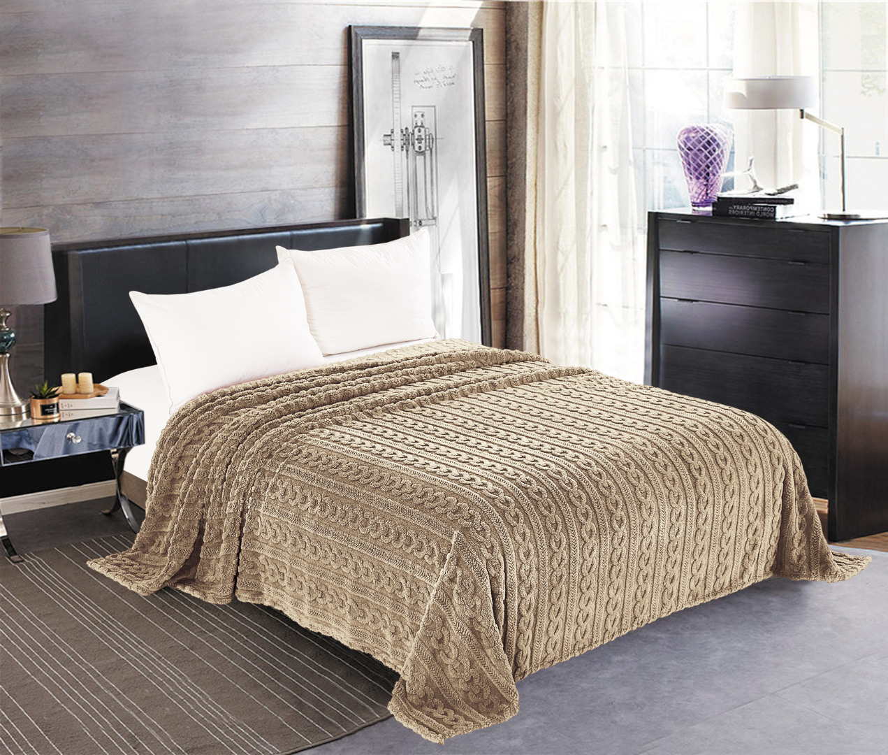 braidcoffee Κουβέρτα fleece braid (160cm x 220cm) καφέ SilkFashion - Image 1