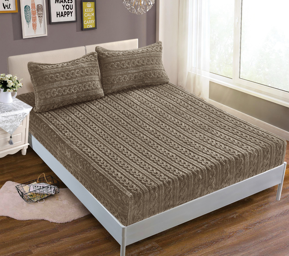 braidcoffee2 Σεντόνι fleece braid (100cm x 200cm ) καφέ SilkFashion - Image 1