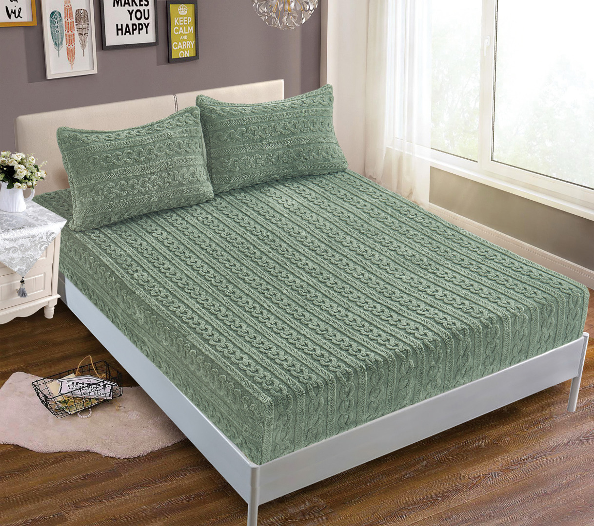 braidgreen2-1 Σεντόνι fleece braid (160cm x 200cm ) πράσινο SilkFashion - Image 1