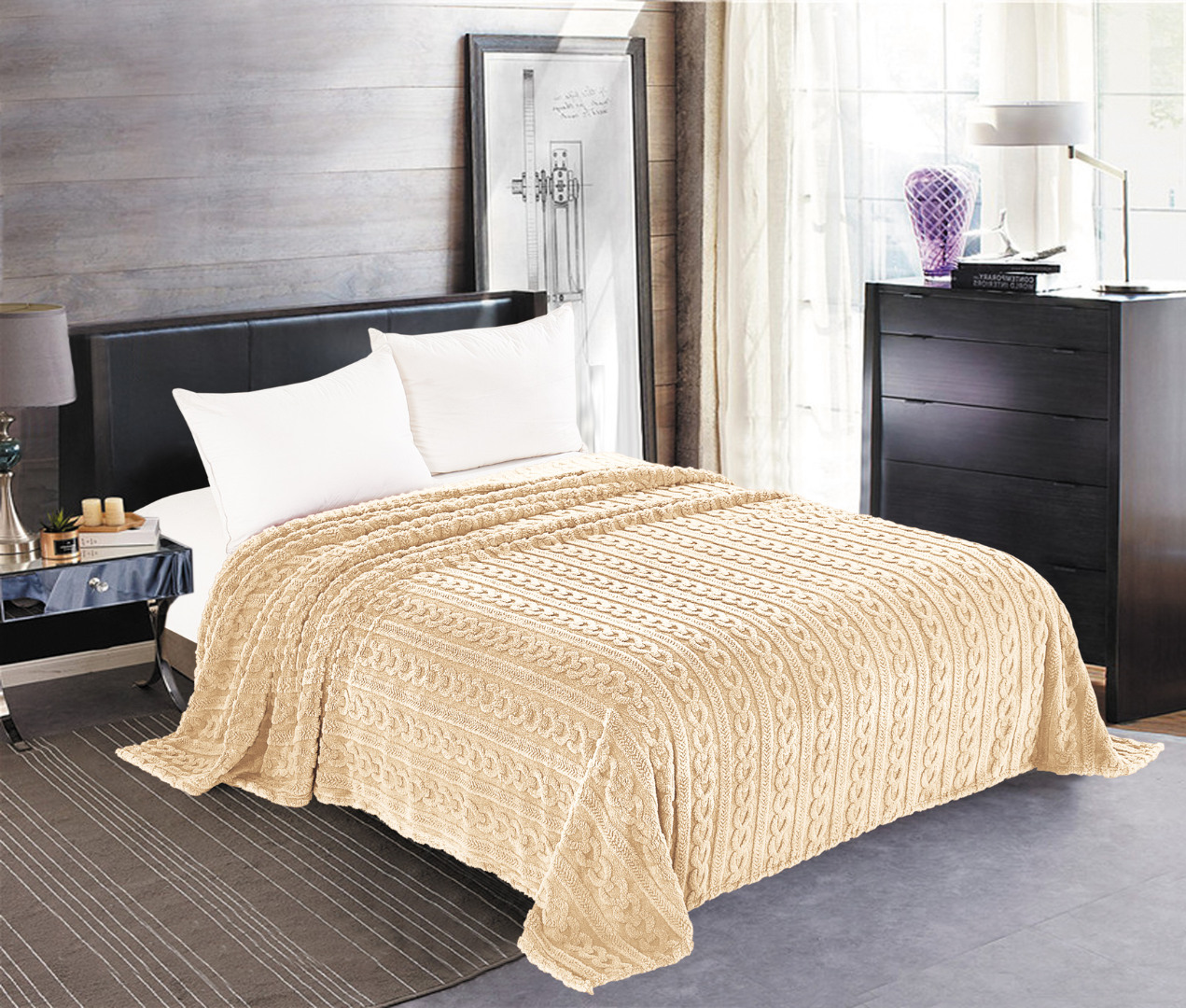 braidivory-1 Κουβέρτα fleece braid (220cm x 240cm) ivory SilkFashion - Image 1