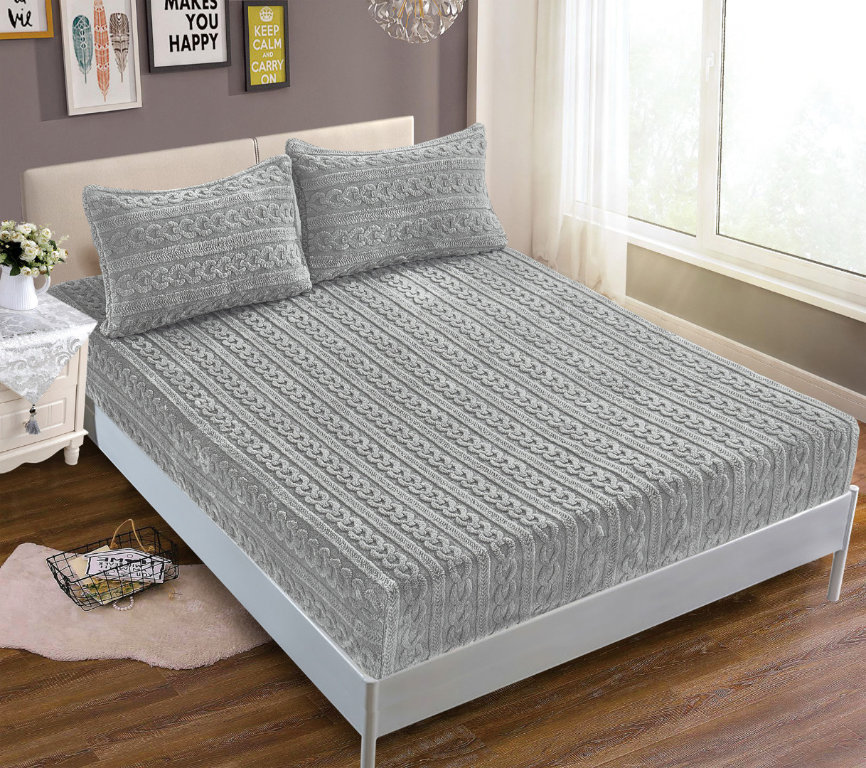 braidlightgrey2-1 Σεντόνι fleece braid (160cm x 200cm ) γκρί SilkFashion - Image 1