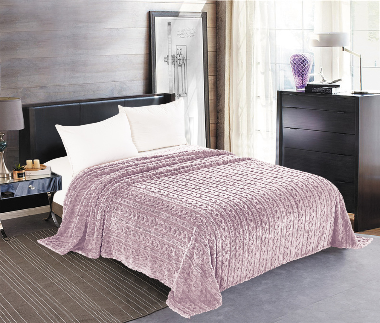 braidlila Κουβέρτα fleece braid (160cm x 220cm) λιλά SilkFashion - Image 1