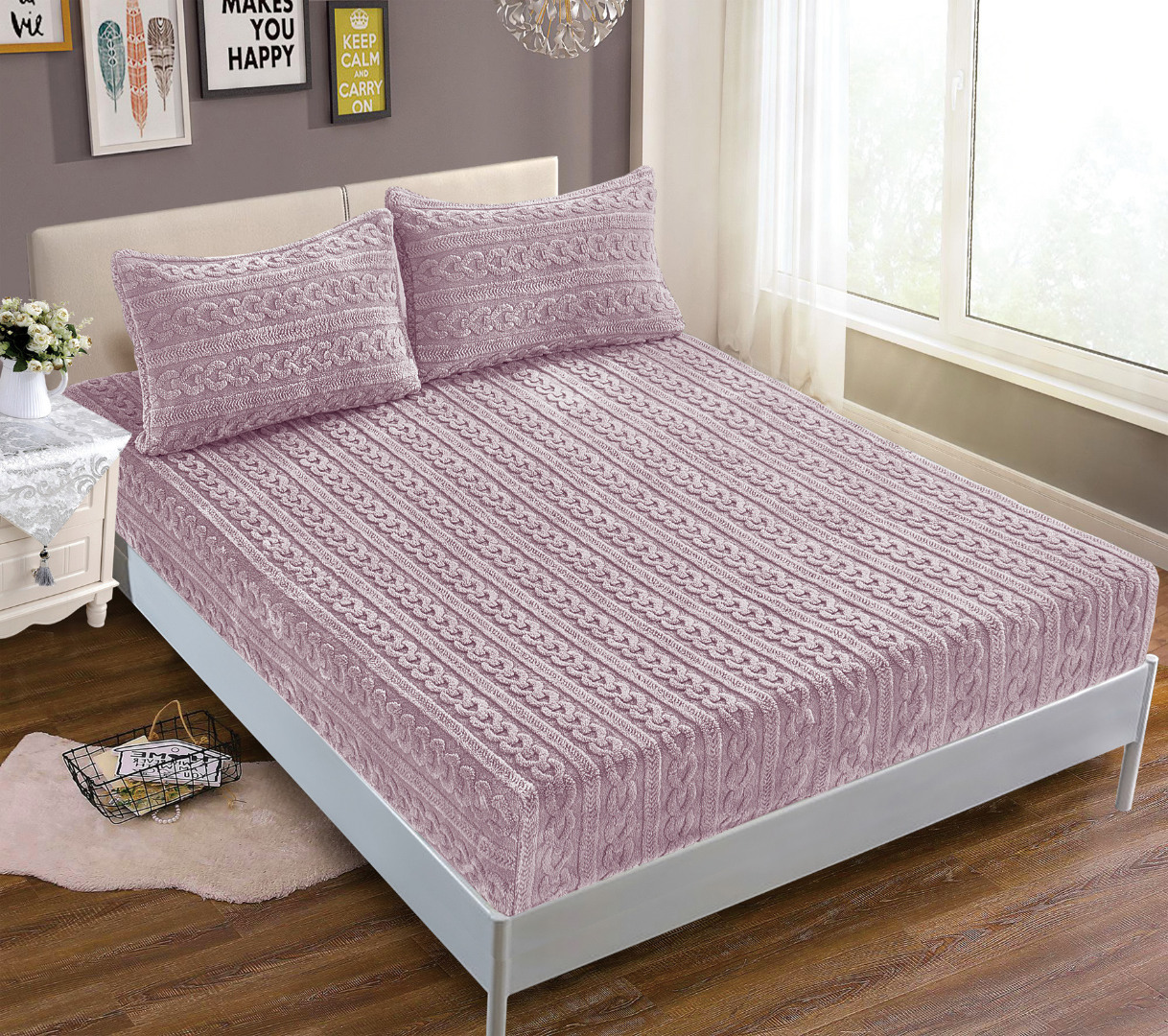 braidlila2-1 Σεντόνι fleece braid (160cm x 200cm ) λιλά SilkFashion - Image 1