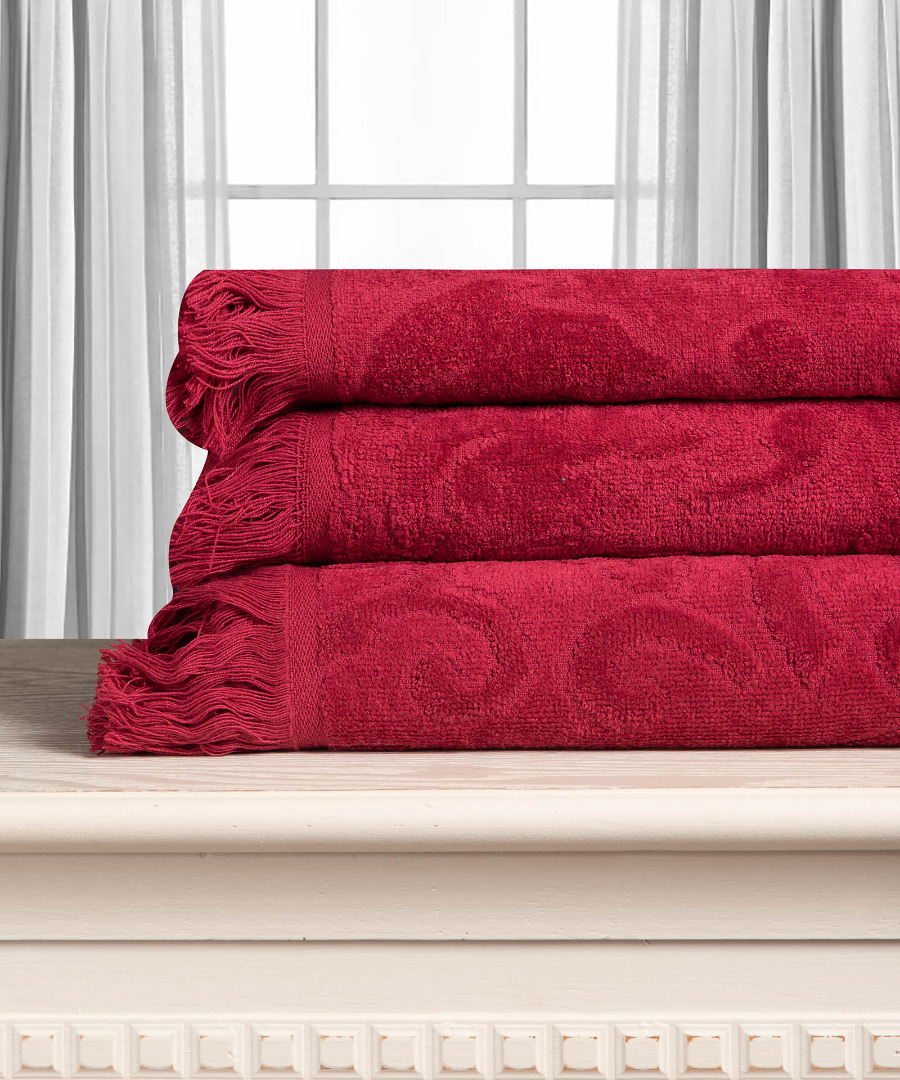 burgundy-2 Βαμβακερή ζακάρ πετσέτα ALICIA 520gsm (80cm x 150cm) κόκκινο SilkFashion - Image 1