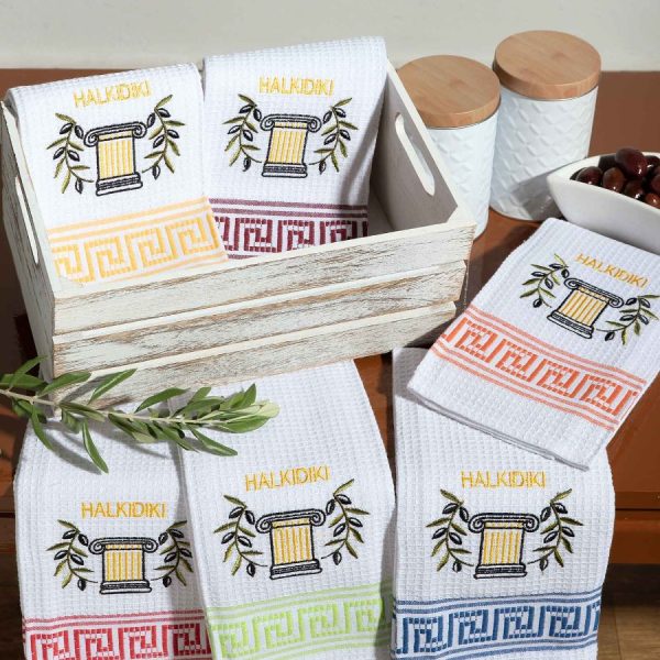 Σετ 12 τεμαχίων ποτηρόπανα (45cm x 65cm) κίωνας CHALKIDIKI SilkFashion