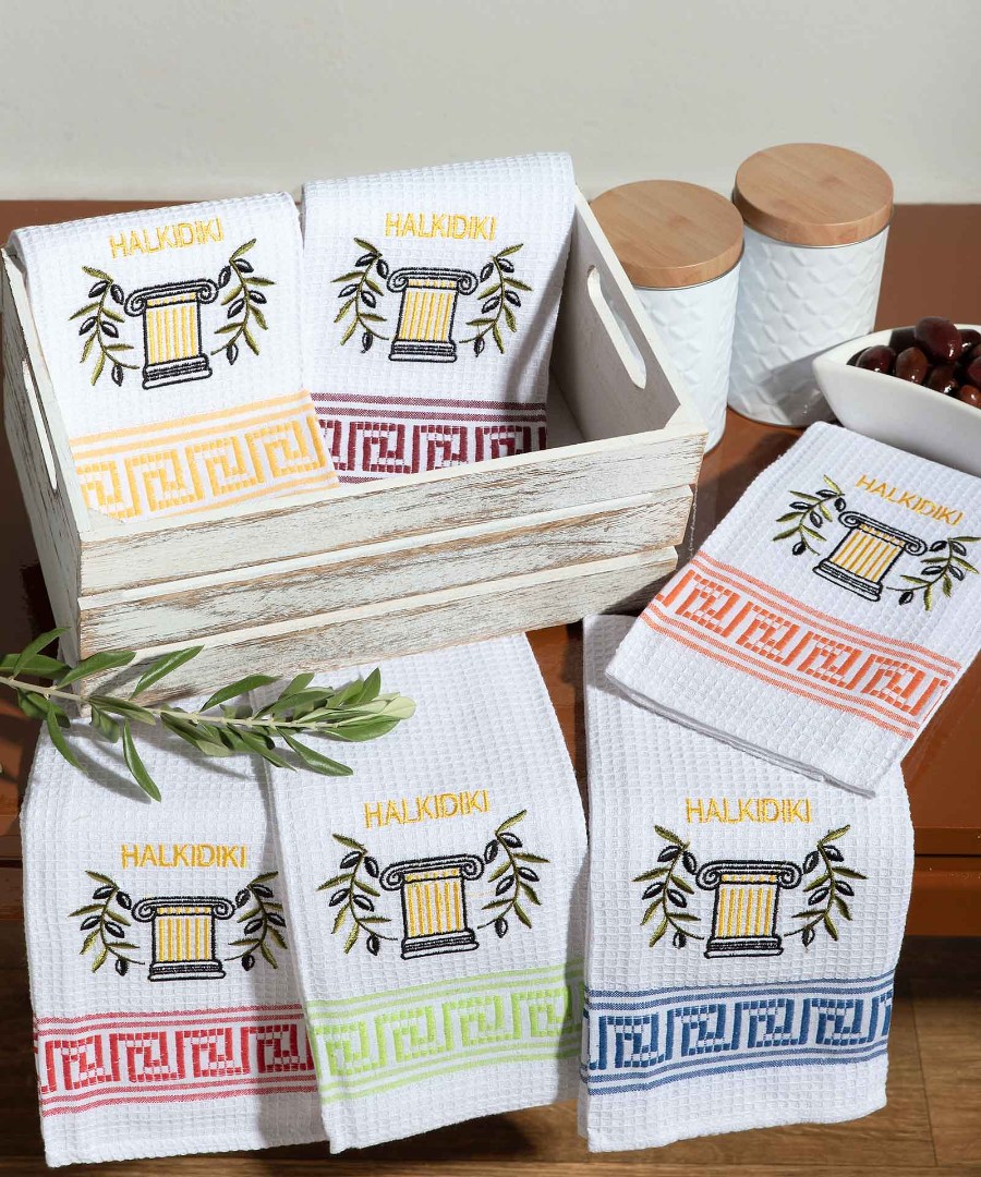 chalkidiki-kionas Σετ 12 τεμαχίων ποτηρόπανα (45cm x 65cm) κίωνας CHALKIDIKI SilkFashion - Image 1