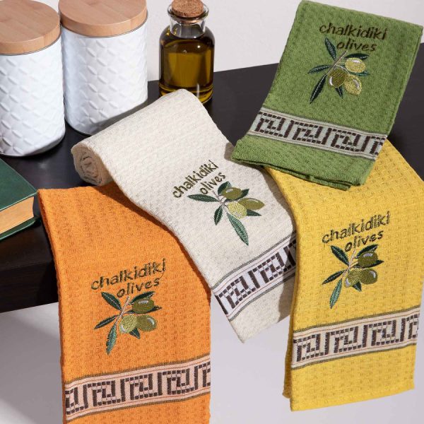 Σετ 12 τεμαχίων ποτηρόπανα (45cm x 65cm) καρπός ελιάς CHALKIDIKI SilkFashion