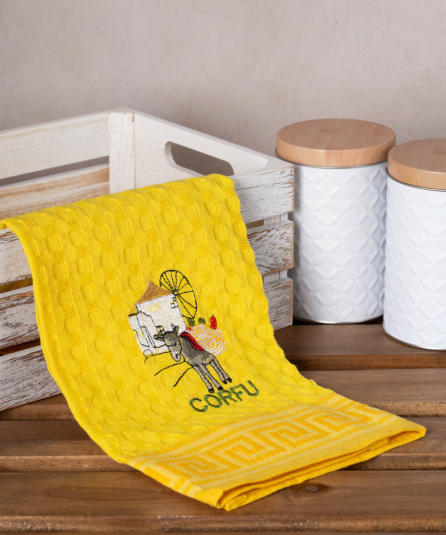 corfu-gaidaros-kitrino Σετ 12 τεμαχίων ποτηρόπανα γκοφρέ (50cm x 70cm) κίτρινος γαίδαρος CORFU SilkFashion - Image 1