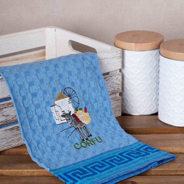 Σετ 12 τεμαχίων ποτηρόπανα γκοφρέ (50cm x 70cm) μπλέ γαίδαρος CORFU SilkFashion