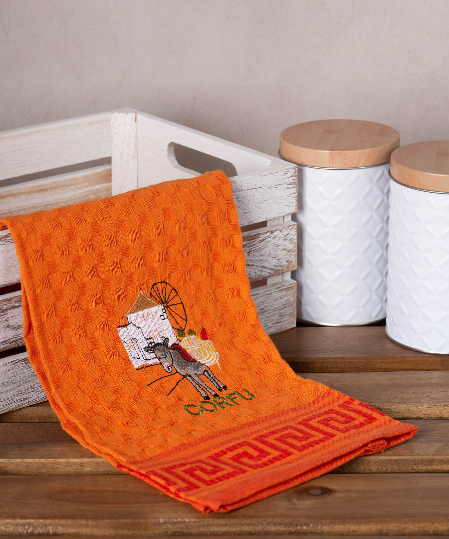 corfu-gaidaros-portokali Σετ 12 τεμαχίων ποτηρόπανα γκοφρέ (50cm x 70cm) πορτοκαλί γαίδαρος CORFU SilkFashion - Image 1