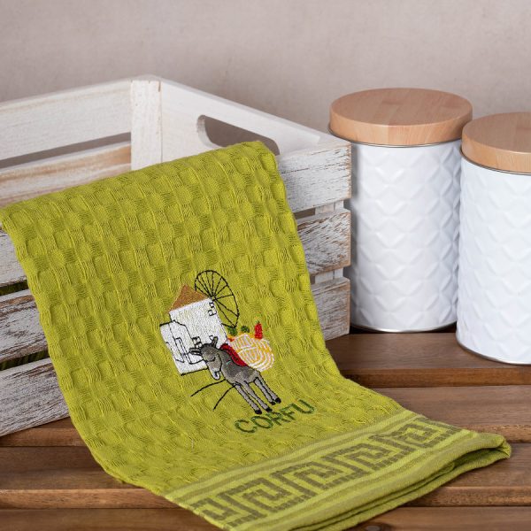 Σετ 12 τεμαχίων ποτηρόπανα γκοφρέ (50cm x 70cm) πράσινο γαίδαρος CORFU SilkFashion